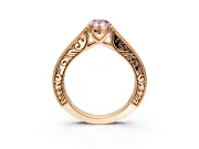 Solitaire Engagement Ring Setting for Fancy Pink Pear-Shaped Center with Engraved Pave Band and Prong Head in Rose Gold