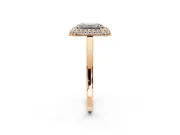 Halo Engagement Ring Setting for Emerald Cut Center with Plain Tapered Band and Prong Head in Rose Gold