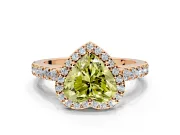 Halo Engagement Ring Setting for Fancy Yellow Heart-Shaped Center with Full Pave Band and Prong Head in Rose Gold
