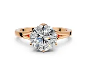 Solitaire Engagement Ring Setting for Round Cut Center with Plain Split Shank and Prong Head in Rose Gold