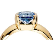 Tension Engagement Ring Setting for Fancy Blue Radiant Cut Center with Wide Flat Band and Tension Head in Yellow Gold
