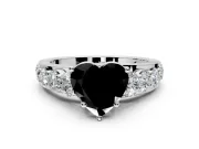 Solitaire Engagement Ring Setting for Fancy Black Heart-Shaped Center with Graduated Shared Prongs and Prong Head in White Gold