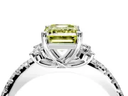 Paired Accent Engagement Ring Setting for Fancy Yellow Emerald Cut Center with Pave Band and Prong Head in Sterling Silver