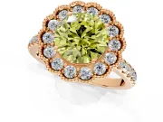 Milgrain Floral Halo Engagement Ring Setting for Fancy Yellow Round Cut Center with Pave Band and Prong Head in Rose Gold