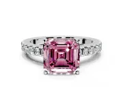 Solitaire Engagement Ring Setting for Fancy Pink Asscher Cut Center with Single Row Accent Band and Prong Head in Platinum