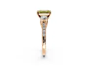 3 Stone Engagement Ring Setting for Fancy Yellow Emerald Cut Center with Crossover Basket, Pave Band and Prong Head in Rose Gold