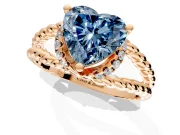 Halo Engagement Ring Setting for Fancy Blue Heart-Shaped Center with Rope Twist Split Shank and Prong Head in Rose Gold