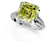 Solitaire Engagement Ring Setting for Fancy Yellow Asscher Cut Center with Accented Split Shank and Prong Head in White Gold