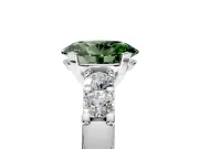 5 Stone Engagement Ring Setting for Fancy Green Oval Center with Plain Band and Prong Head in Sterling Silver