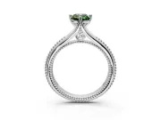 Solitaire Engagement Ring Setting for Fancy Green Emerald Cut Center with Milgrain Cathedral Band and Prong Head in Platinum