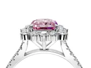 Halo Engagement Ring Setting for Fancy Pink Radiant Cut Center with Single-Row Pave, Open Basket and Prong Head in White Gold