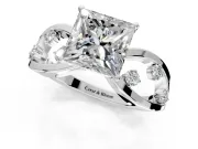 Solitaire Engagement Ring Setting for Princess Cut Center with Criss-Cross Accent Band and Prong Head in Sterling Silver