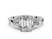 Solitaire Engagement Ring Setting for Emerald Cut Center with Marquise Flower Shoulders and Prong Head in Platinum