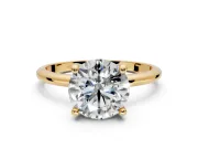 Minimalist Solitaire Engagement Ring Setting for Round Cut Center with Thin Band and Prong Head in Yellow Gold