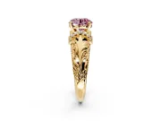 Solitaire Engagement Ring Setting for Fancy Pink Round Cut Center with Filigree Accent Basket and Prong Head in Yellow Gold