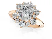 Small-Accent Cluster Halo Engagement Ring Setting for Radiant Cut Center with Plain Band and Prong Head in Rose Gold
