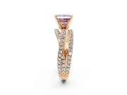 Solitaire Engagement Ring Setting for Fancy Pink Princess Cut Center with Woven 3-Strand Pave Band and Prong Head in Rose Gold