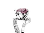 Solitaire Engagement Ring Setting for Fancy Pink Heart-Shaped Center with Pave Bypass Swirl Band and Prong Head in Sterling Silver