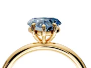 Low-Set Solitaire Engagement Ring Setting for Fancy Blue Heart-Shaped Center with Thin Plain Band and Prong Head in Yellow Gold