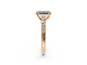 Solitaire Engagement Ring Setting for Emerald Cut Center with Trailing Leaf Accent Band and Prong Head in Rose Gold