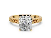 Solitaire Engagement Ring Setting for Radiant Cut Center with Milgrain X Pattern Band and Prong Head in Yellow Gold