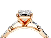 Baguette Engagement Ring Setting for Emerald Cut Center with Alternating Bar-Set Band and Prong Head in Rose Gold