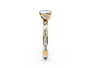 Solitaire Engagement Ring Setting for Princess Cut Center with Channel Baguette Band and Prong Head in Yellow Gold