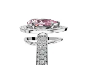 Milgrain Halo Engagement Ring Setting for Fancy Pink Pear-Shaped Center with Three-Sided Pave Band and Prong Head in Sterling Silver