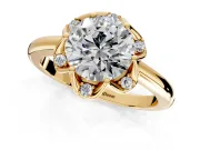 Floral Frame Engagement Ring Setting for Round Cut Center with Accent Clusters and Prong Head in Yellow Gold