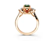 3 Stone Engagement Ring Setting for Fancy Green Emerald Cut Center with Crossover Basket, Pave Band and Prong Head in Rose Gold