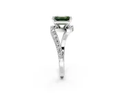 Solitaire Engagement Ring Setting for Fancy Green Emerald Cut Center with Pave Bypass Swirl Band and Prong Head in Platinum