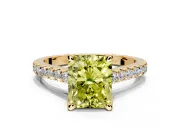 Solitaire Engagement Ring Setting for Fancy Yellow Radiant Cut Center with Widening Pave Band and Claw Prong Head in Yellow Gold