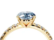 Solitaire Engagement Ring Setting for Fancy Blue Oval Center with Large Accents and Prong Head in Yellow Gold