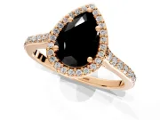 Halo Engagement Ring Setting for Fancy Black Pear-Shaped Center with Pave Accents, Heart Basket and Prong Head in Rose Gold