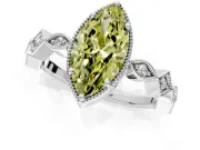 Milgrain Bezel Engagement Ring Setting for Fancy Yellow Marquise Center with Marquise Stations and Bezel Head in Sterling Silver