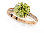 Solitaire Engagement Ring Setting for Fancy Yellow Round Cut Center with Channel-Set Accent Band and Prong Head in Rose Gold