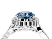 Halo Engagement Ring Setting for Fancy Blue Round Cut Center with Leaf Motif Split Shank and Prong Head in Sterling Silver