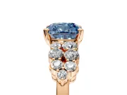 Cluster Engagement Ring Setting for Fancy Blue Cushion Cut Center with 2-Row Shoulder Clusters and Prong Head in Rose Gold