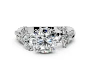 Floral Engagement Ring Setting for Round Cut Center with Trailing Marquise Accents and Prong Head in Sterling Silver