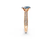 Solitaire Engagement Ring Setting for Fancy Blue Oval Center with Multi-Row Accents and Prong Head in Rose Gold