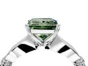 Solitaire Engagement Ring Setting for Fancy Green Princess Cut Center with Carved Leaf Shoulders and Prong Head in Platinum