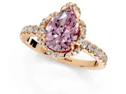 Halo Engagement Ring Setting for Fancy Pink Pear-Shaped Center with Openwork Halo, Pave Band and Prong Head in Rose Gold