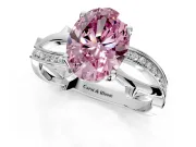 Solitaire Engagement Ring Setting for Fancy Pink Oval Center with Pave and Plain Crossover Band and Prong Head in Platinum