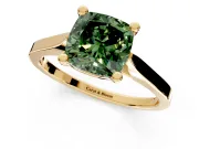Solitaire Engagement Ring Setting for Fancy Green Cushion Cut Center with Tapered Shoulders and Prong Head in Yellow Gold