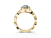 Halo Engagement Ring Setting for Fancy Blue Pear-Shaped Center with Pave and Plain Twist Band and Prong Head in Yellow Gold