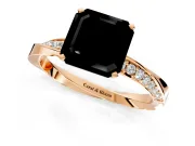 Side Accent Engagement Ring Setting for Fancy Black Asscher Cut Center with Accent Shoulders and Prong Head in Rose Gold