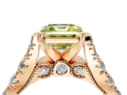 Solitaire Engagement Ring Setting for Fancy Yellow Asscher Cut Center with Pave Cathedral Shoulders and Prong Head in Rose Gold