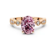 Solitaire Engagement Ring Setting for Fancy Pink Oval Center with Milgrain Bezel Accents and Prong Head in Rose Gold