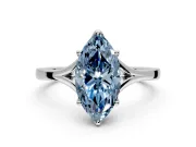 Solitaire Engagement Ring Setting for Fancy Blue Marquise Center with Plain Split Shank and Prong Head in Sterling Silver