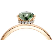 Hidden Halo Engagement Ring Setting for Fancy Green Pear-Shaped Center with Plain Band and Tall Prong Head in Rose Gold